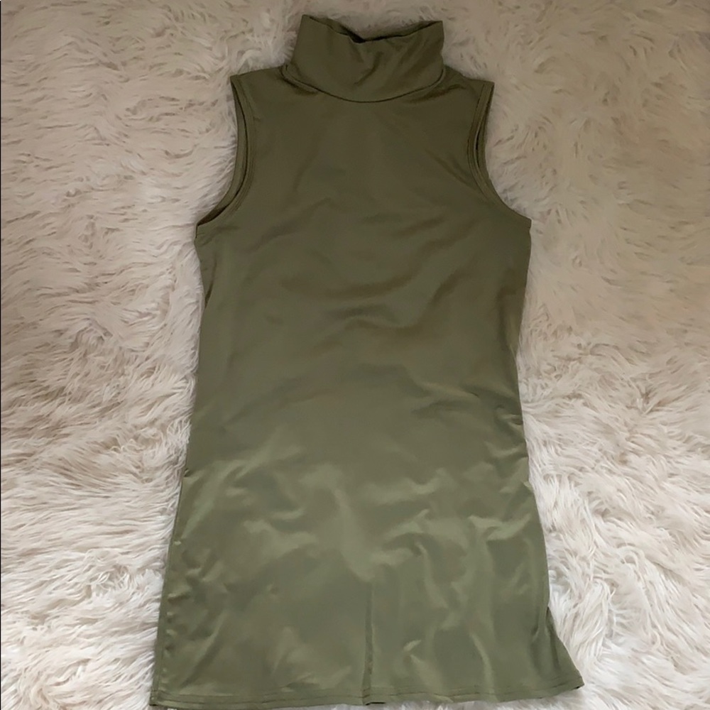 Olive green turtle neck sleeveless dress